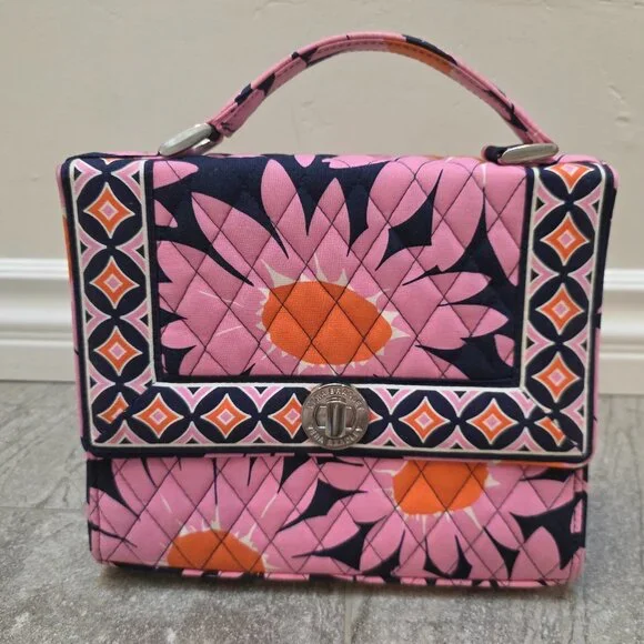 Vera Bradley Loves Me Pattern BLUE & PINK Julia Purse Turn Lock Detachable Strap - Picture 2 of 11